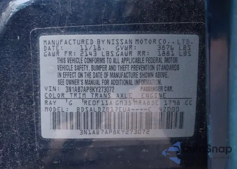 2019 Nissan Sentra Sv z USA, uszkodzony, nr VIN 3N1AB7AP8KY273072